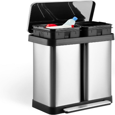 GustoWave 16 Gallon/30L+30L Double Compartment , Stainless Steel Kitchen Garbage Can