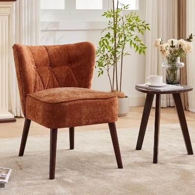 Modern Wingback Accent Chair – Upholstered Fabric with Wooden Legs for Living Room, Office, or Bedroom (Green/Brown)