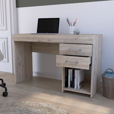 XIYUYEU Home Office Desk Modern 46.1" L Writing Desk with 3 Drawers and Storage Shelf for Study