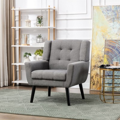 Okak Accent Chairs for Bedroom, Modern Soft Leather Material Ergonomics Accent Chair Living Room Chair, with Black Legs For Indoor Home