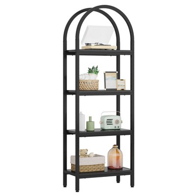 Tribesigns 71" Tall 4-Tier Industrial Open Arched Bookshelf, Farmhouse Bookcase Storage Shelves with Metal Frame, Black