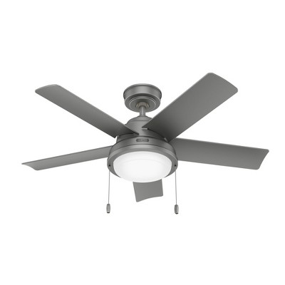 Hunter 44" Seawall Lighted Ceiling Fan Matte Silver Finish - Perfect for Outdoor Spaces with LED Lighting and Pull Chain Control