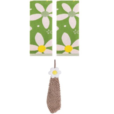 REGALWOVEN 3 Pcs Soft Absorbent Floral Pattern Bathroom Hand Towels
