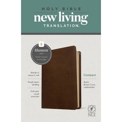 NLT Compact Bible, Filament Enabled (Leatherlike, Rustic Brown Cross, Red Letter) - by  New Living Translation (Leather Bound)