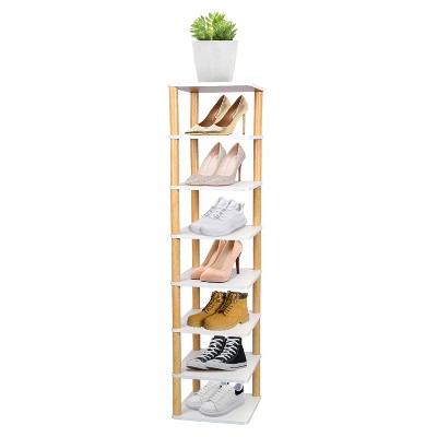 NewHome"8-Tier Wooden Shoe Rack for Entryway, Vertical Storage Organizer for Small Spaces & Hallways"White