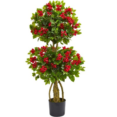 Nearly Natural 4-ft Double Bougainvillea Artificial Topiary Tree