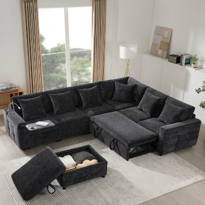Merax Multifunctional Modular Pull-Out Sofa Bed with Storage Ottoman