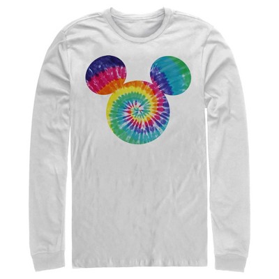 Men's Mickey & Friends Rainbow Tie-Dye Mickey Mouse Logo Long Sleeve Shirt