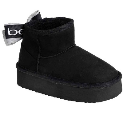 bebe Girl's Slanted Winter Boots with Bebe Bow, Cozy and Stylish Cold Weather Boots for Kids