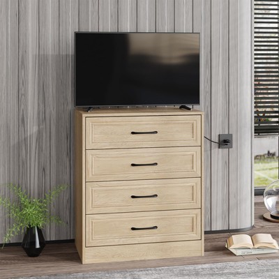 Dresser for Bedroom, 4 Drawer Small Dresser with Charging Station for Living Room, Chest of Drawers