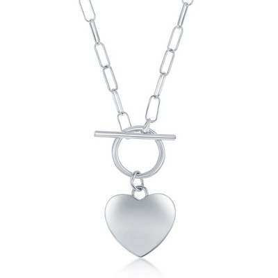 Bella Silver Sterling Silver, Shiny Heart, Paperclip Chain & Toggle Necklace - Silver - 17 Inch