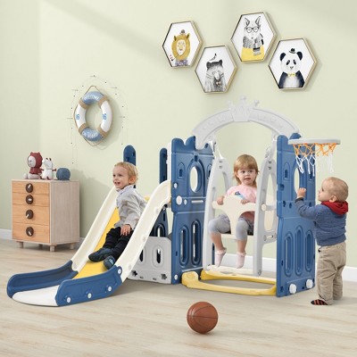 Toddler Playset with Slide,Toddler Slide,Slide for Kids with Basketball Hoop,Ball,Ring Toss,Kids Slide Toddler Playground Toddler Slide