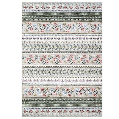 Washable Modern Farmhouse Living Room Bedroom Area Rug, Floral Print Non Slip Floor Carpet for Home Office