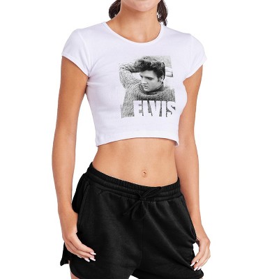 Women's Elvis Presley Relaxing Cap Sleeve Baby Rib Crop Top