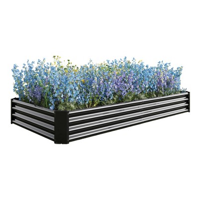 Rbied Rectangle Metal Raised Garden Bed, Outdoor Garden Raised Planter Box