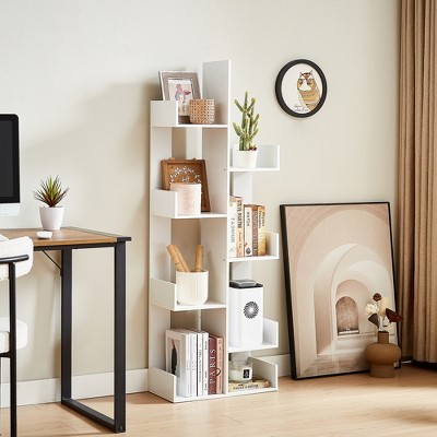 VECELO Tree Bookshelf, Geometric 8 Shelf Tree Bookcase Wood Bookshelves Display, Tree-Shaped Shelf Racks Organizer for Living Room Home Office