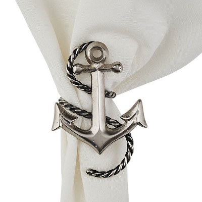 Split P Silver Anchor & Rope Napkin Ring Set of 4