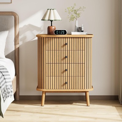 4 Drawer Dresser for Bedroom, Boho Chest of Drawers with Matte Black Handles and Wood Legs, Storage Nightstand for Living Room