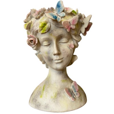 Slickblue Elegant Young Girl Resin Planter With Colorful Butterfly