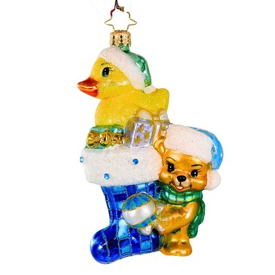 Christopher Radko 5.5 Inch Down With Fur In Blue Christmas Tree Ornament , (1PC)