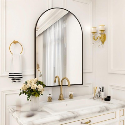 BEAUTYPEAK Arched Bathroom Mirror Wall-mounted Mirror Classic Wall Mirror for Home Decoration