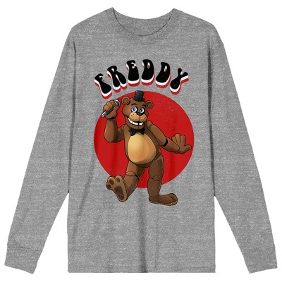 Five Nights at Freddy's Freddy Adult Heather Gray Long Sleeve Crew Neck Tee