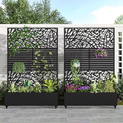 SpassWay 72"H Two-tone Patio Planter Box with Trellis Metal Raised Garden Bed Black Decorative Privacy Screen with Wheels