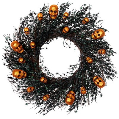 Northlight Glittered Skulls and Spiders Halloween Twig Wreath - 22" - Unlit