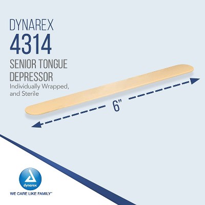 Dynarex 4314 Senior Tongue Depressors Sterile 6 in. Wood (each)