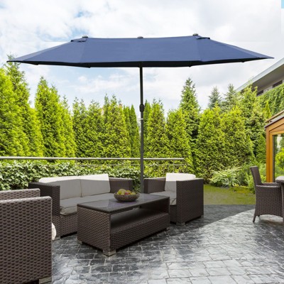 Kumasinova 15FT Steel Large Patio Umbrella with Base Included, Rectangular Outdoor Umbrella with Dual-Sided,Beach Umbrella for Deck Pool Patio