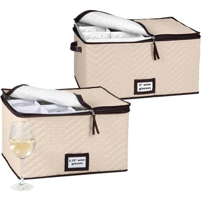 Hold N' Storage - Pack of 2 Sizes Wine Glass Storage with Dividers and Carry Handles. Each Holds 12 Standard Size Glasses up to 10" H