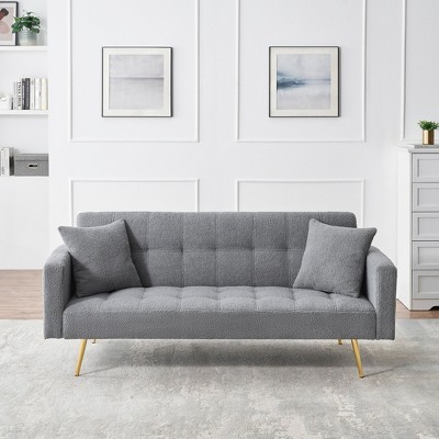Hrinhom 71.3"W Loveseat Sofa,Teddy Sofa Bed with 2 Pillows