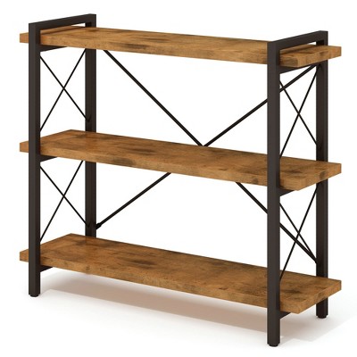 Aoibox 3-Tier Industrial Bookcase Rustic Wood Metal Bookshelf Horizontal Open Shelf Adjustable Sturdy Easy Assembly