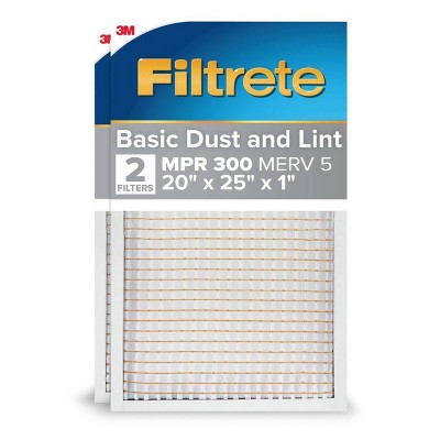 Filtrete 2pk Basic Dust and Lint 300 20X25: Electrostatic Air Control Filters for Home Furnaces, MERV 5, 20x25x1