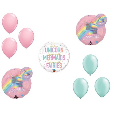 LOONBALLOON Unicorn Balloon Set: 2x Iridescent Magical Rainbow Unicorns, Mermaids, Fairies & 6x Latex Balloons