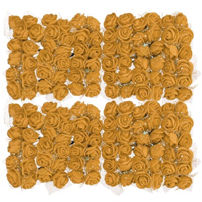Unique Bargains Decorative Artificial Flower Rose Heads 144 Pcs Golden