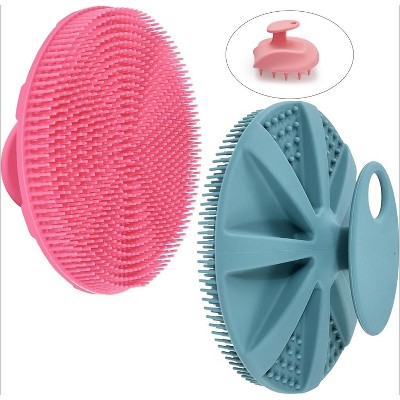 2 pack Silicone Body Scrubbers Shower Brush Handheld Cleansing Skin Brush, Gentle Exfoliating and Lather Well