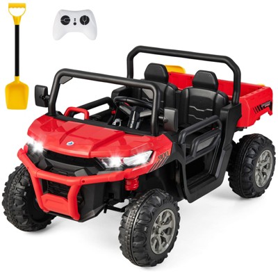 Costway 24V Ride on Dump Truck Electric 2-Seater Kids UTV w/Dump Bed & Bight Lights and Remote Control Red