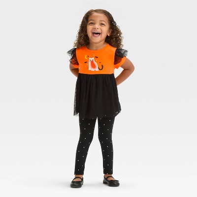 Toddler Girls' Halloween Short Sleeve Cat Set - Cat & Jack™ Orange