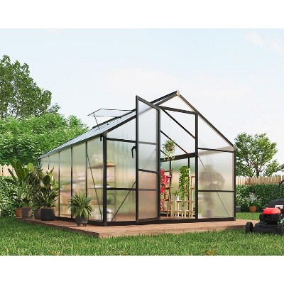 8x12 Ft Aluminum Large Walk-in Greenhouse, Polycarbonate Greenhouse with Adjustable Roof Vent for Outdoors, Greenhouse for Patio, Lawn