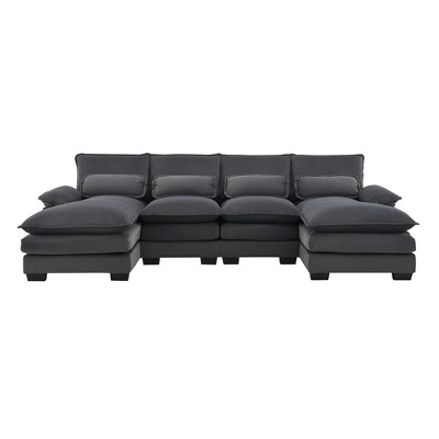 TiramisuBest 109.8" U-Shaped Modular Sectional Sofa with Chaise Lounge & Waist Pillows, 6-Seat Sleeper Couch for Living Room, Apartment, Gray
