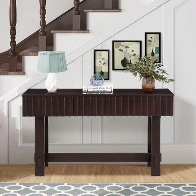 ORRD 52" Fluted Console Table, Mid-Century Farmhouse Sofa Table with Drawers, Solid Wood Legs, Entryway Table for Hallway, Foyer, Espresso.