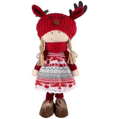 Northlight Nordic Girl with Moose Antler Hat Christmas Figure - 17" - Red and White