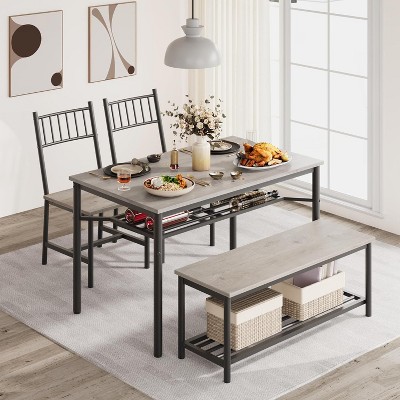 4-Piece Dining Table Set for 4, Industrial Kitchen Table with 2 Chairs and Bench, Space-Saving Dinette Set with for Small Space