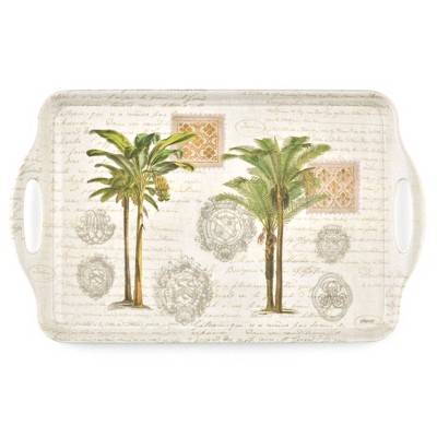 Pimpernel Vintage Palm Study Large Handled Tray - Rectangular Melamine Serving Tray with Tropical Botanical Design & Side Handles - Dishwasher Safe