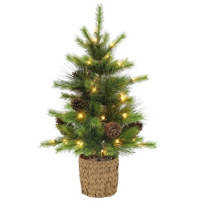 Puleo 42" Pre-lit Potted Artificial Christmas Tree with Clear Lights and Pine Cones: Indoor/Outdoor, PVC