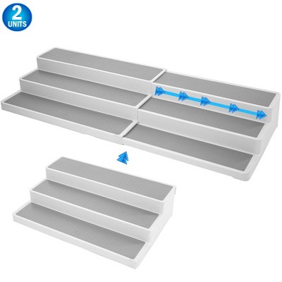 5 Star Super Deals 2 Spice Rack Organizer 3 Tier Expandable Non Slip Shelf for Kitchen Organizer with Adjustable Length 15.5 to 26.5" - White/Grey