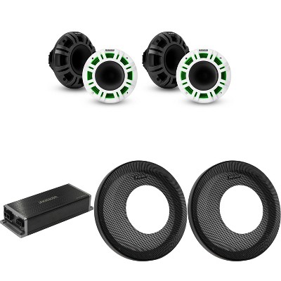 Kicker Marine KPX300.4 Amp & (2) 6.5" HLCD Marine LED Powersports Grill Speakers