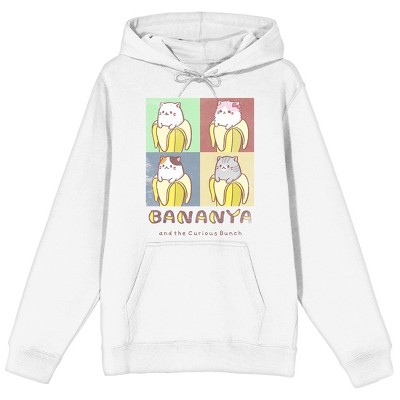 Bananya Pop Art Characters Adult White Long Sleeve Hooded Sweatshirt