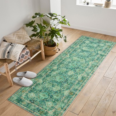 Vintage Oriental Rhombus Printed Rug- Retro Distressed Tone ,Low-Pile,Washable,Non-Slip,Rugs for Living Room,Bedroom, Kitchen